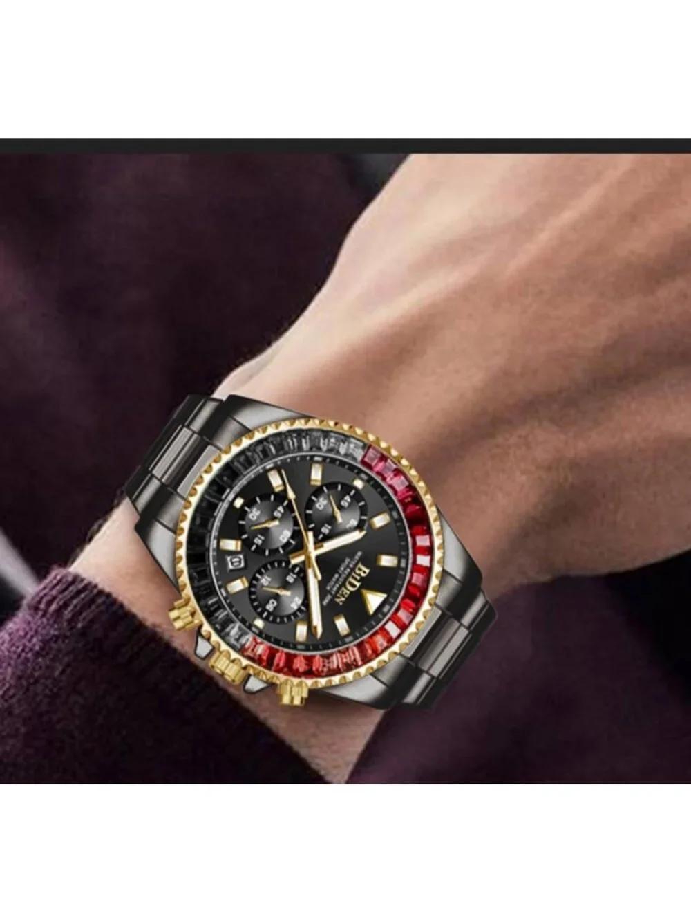 Men's Black Luxury Stainless Steel Analog Chronograph Waterproof Classic Watch